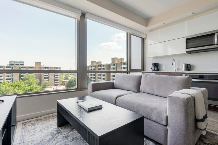 Salle de séjour élégante avec mobilier moderne dans un appartement à Artline à Washington, Washington Salle de séjour élégante avec mobilier moderne dans un appartement à Artline à Washington, Washington