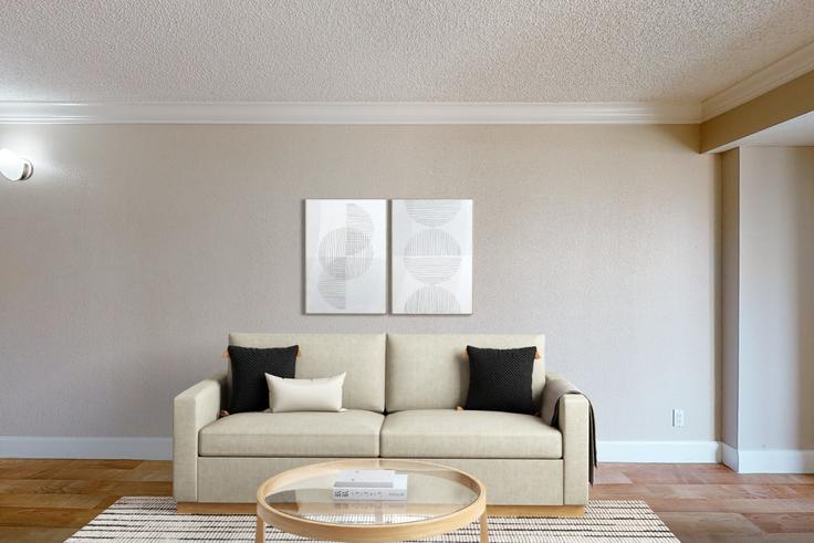 Tower 737 Condominium Rentals - 1417282 adresindeki bir dairede modern mobilyalarla zarif bir şekilde tasarlanmış oturma odası San Francisco, San Francisco