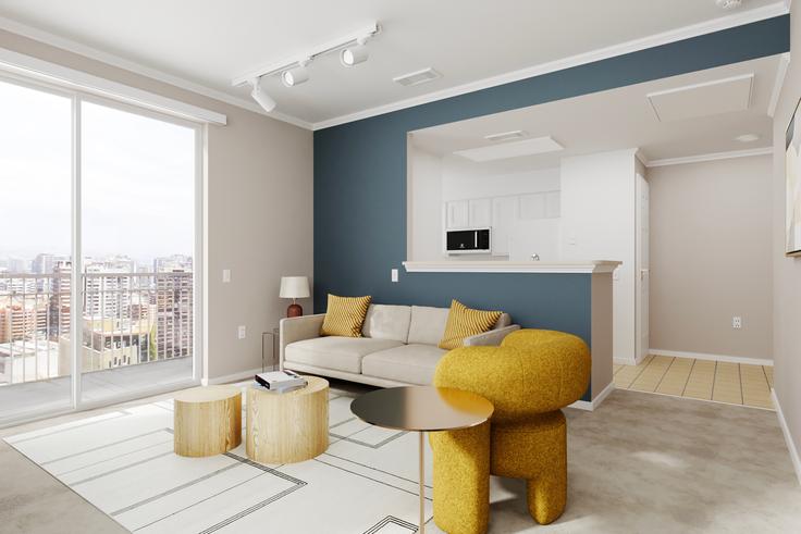 Salle de séjour élégante avec mobilier moderne dans un appartement à Avalon courthouse place à Arlington, Arlington