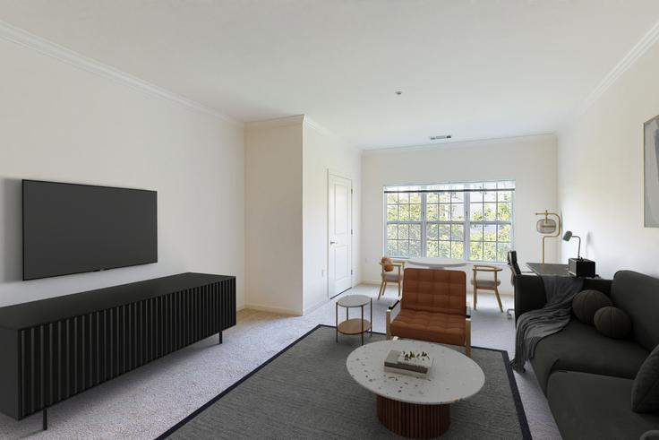 Elegante sala de estar con mobiliario moderno en un apartamento en Avalon Rockville Centre - NY031-001 en Rockville Centre, Hempstead