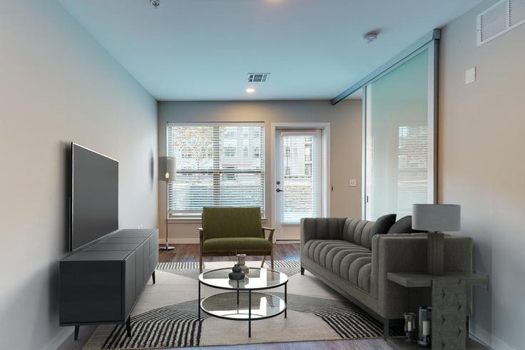 Elegant gestaltetes Wohnzimmer mit moderner Einrichtung in einer Wohnung im Avalon Yonkers - NY047-002 in Yonkers, Yonkers Elegant gestaltetes Wohnzimmer mit moderner Einrichtung in einer Wohnung im Avalon Yonkers - NY047-002 in Yonkers, Yonkers