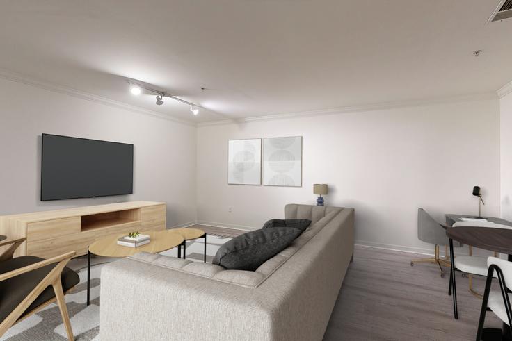 Hempstead Rockville CentreのAvalon Rockville Centre - NY031-001のアパートメントにある、モダンな家具を備えたエレガントなデザインのリビングルーム Hempstead Rockville CentreのAvalon Rockville Centre - NY031-001のアパートメントにある、モダンな家具を備えたエレガントなデザインのリビングルーム