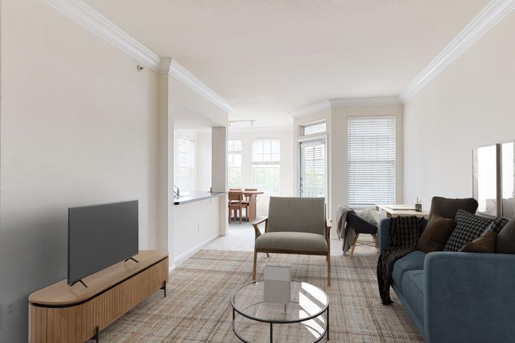 Uniondale, Hempstead에 위치한 Avalon Westbury 유닛의 세련된 인테리어가 돋보이는 거실 Uniondale, Hempstead에 위치한 Avalon Westbury 유닛의 세련된 인테리어가 돋보이는 거실