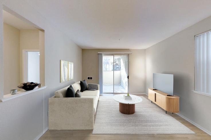 Salle de séjour élégante avec mobilier moderne dans un appartement à Avalon Campbell - CA005-011 à Campbell, Campbell Salle de séjour élégante avec mobilier moderne dans un appartement à Avalon Campbell - CA005-011 à Campbell, Campbell