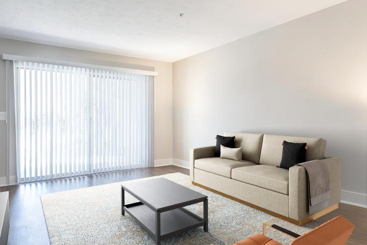 Marietta MariettaのCortland Watermarkのアパートメントにある、モダンな家具を備えたエレガントなデザインのリビングルーム Marietta MariettaのCortland Watermarkのアパートメントにある、モダンな家具を備えたエレガントなデザインのリビングルーム