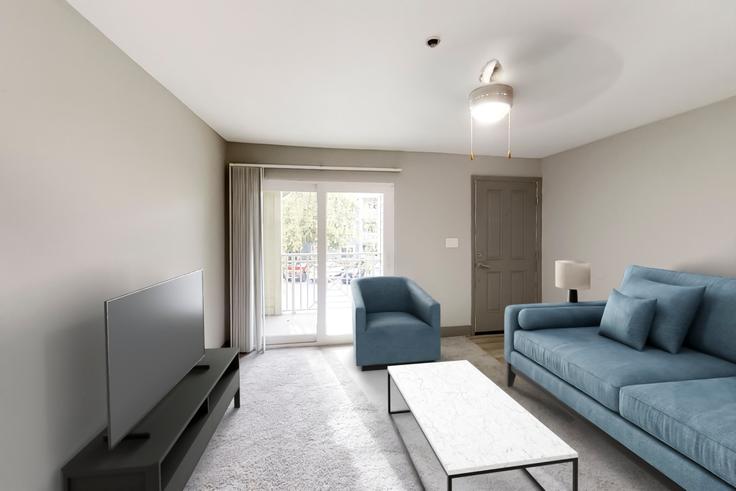 Salle de séjour élégante avec mobilier moderne dans un appartement à Cortland Bowery à Tampa, Tampa