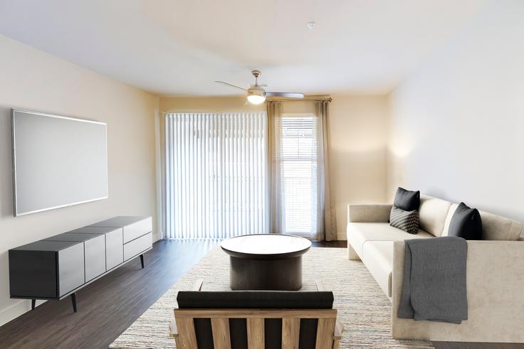 Elegante sala de estar con mobiliario moderno en un apartamento en Avalon red rocks en Dakota Ridge, Dakota Ridge