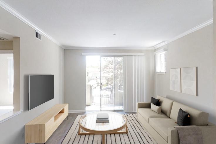 Elegant gestaltetes Wohnzimmer mit moderner Einrichtung in einer Wohnung im Avalon on the Alameda - CA029-330 in San Jose, San Jose