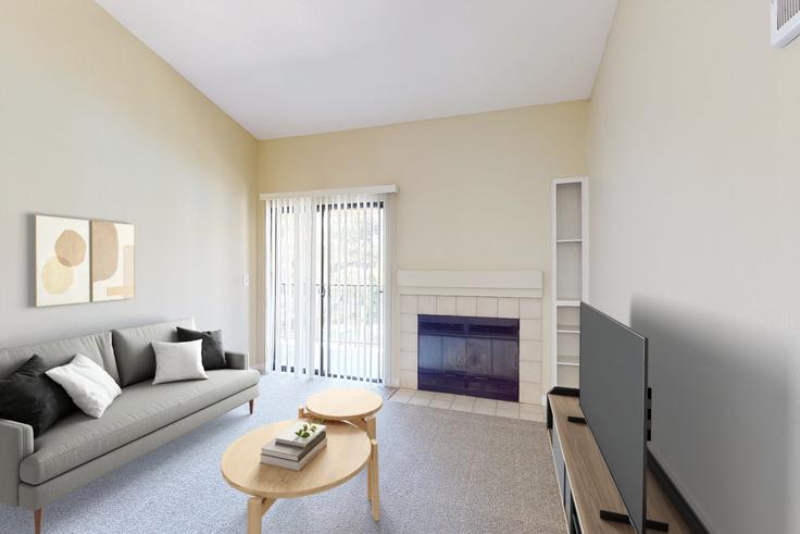 San Diego San DiegoのAvalon la jolla colonyのアパートメントにある、モダンな家具を備えたエレガントなデザインのリビングルーム