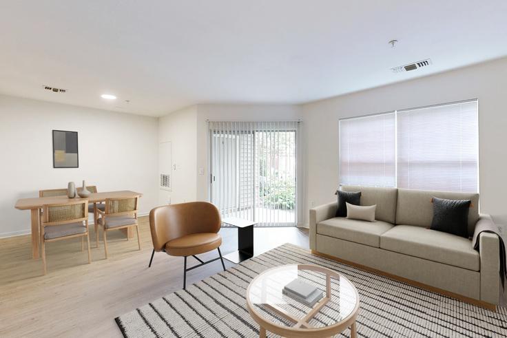 Elegant gestaltetes Wohnzimmer mit moderner Einrichtung in einer Wohnung im Avalon Tysons Corner - VA014-014 in Tysons, Tysons