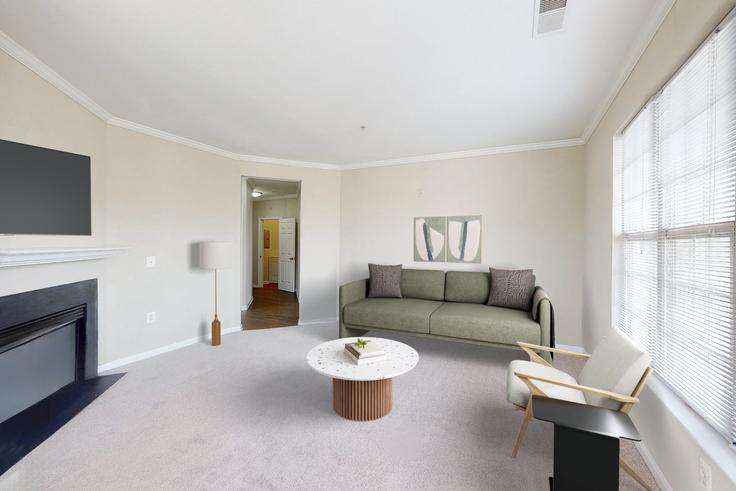 Arlington ArlingtonのAvalon at Arlington Square - VA023-029のアパートメントにある、モダンな家具を備えたエレガントなデザインのリビングルーム Arlington ArlingtonのAvalon at Arlington Square - VA023-029のアパートメントにある、モダンな家具を備えたエレガントなデザインのリビングルーム