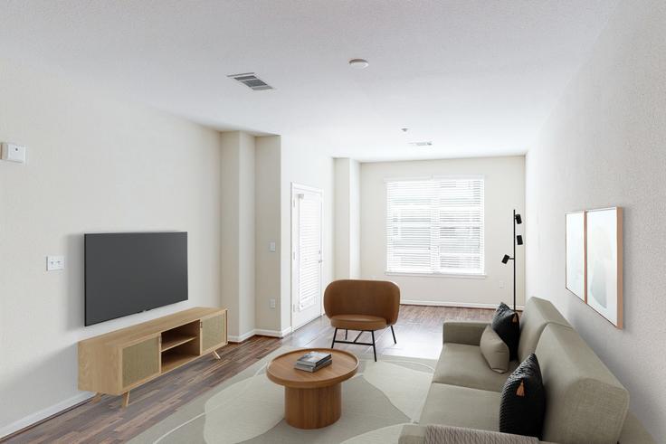 Avalon San Bruno - CA585-003 adresindeki bir dairede modern mobilyalarla zarif bir şekilde tasarlanmış oturma odası San Bruno, San Bruno Avalon San Bruno - CA585-003 adresindeki bir dairede modern mobilyalarla zarif bir şekilde tasarlanmış oturma odası San Bruno, San Bruno