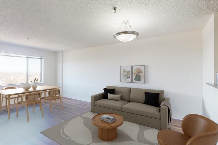 eaves Fairfax Towers - VA030-001 adresindeki bir dairede modern mobilyalarla zarif bir şekilde tasarlanmış oturma odası Idylwood, Idylwood