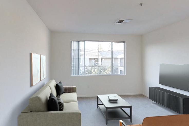 Sala de estar elegantemente projetada com móveis modernos em um apartamento no Avalon Willow Glen - CA540-001 em San Jose, San Jose