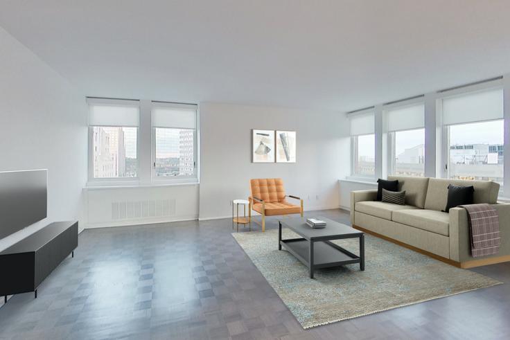 Elegante sala de estar con mobiliario moderno en un apartamento en Avalon at Prudential Center - MA042-770 en Boston, Boston