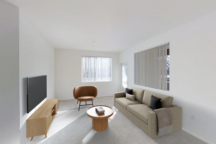 Elegant gestaltetes Wohnzimmer mit moderner Einrichtung in einer Wohnung im Avalon Willow Glen - CA540-001 in San Jose, San Jose