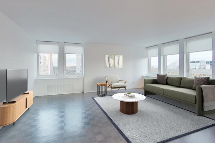 Elegante sala de estar con mobiliario moderno en un apartamento en Avalon at Prudential Center - MA041-780 en Boston, Boston
