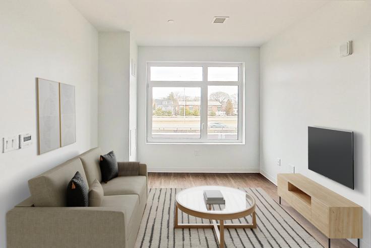 Boston BostonのThe Indieのアパートメントにある、モダンな家具を備えたエレガントなデザインのリビングルーム Boston BostonのThe Indieのアパートメントにある、モダンな家具を備えたエレガントなデザインのリビングルーム